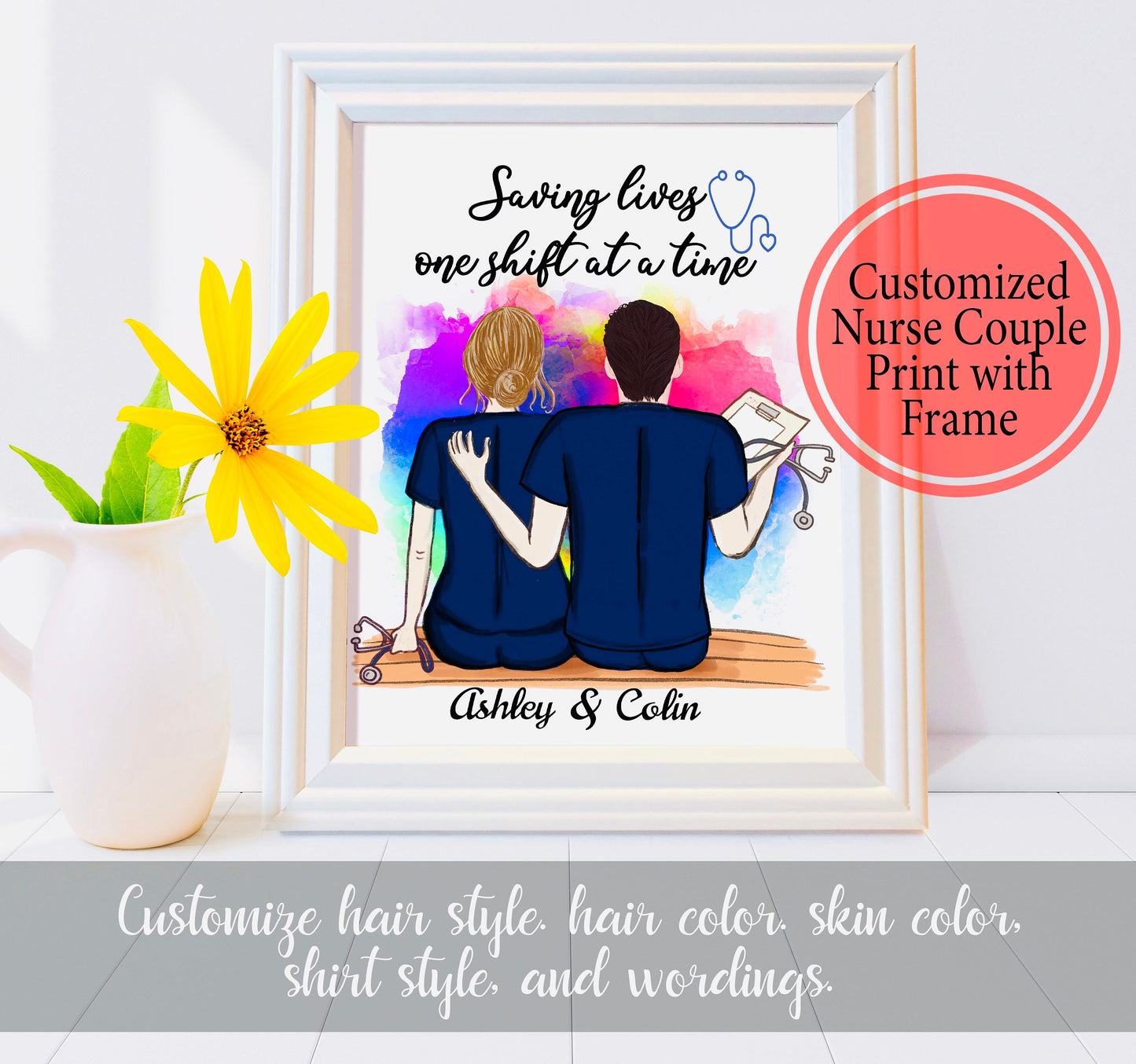 Nurse Best Friends Customized Framed Print, Personalized Nurse Best Friend Gift - Print with Frame - Nursing Gift - RN Gift