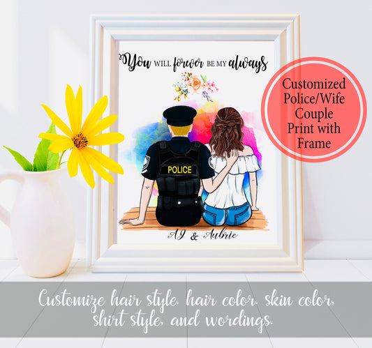 Unframed Customized Police Wife Couple Print, Personalized Police Couple Print - Police Wife Gift - Police Wife Print