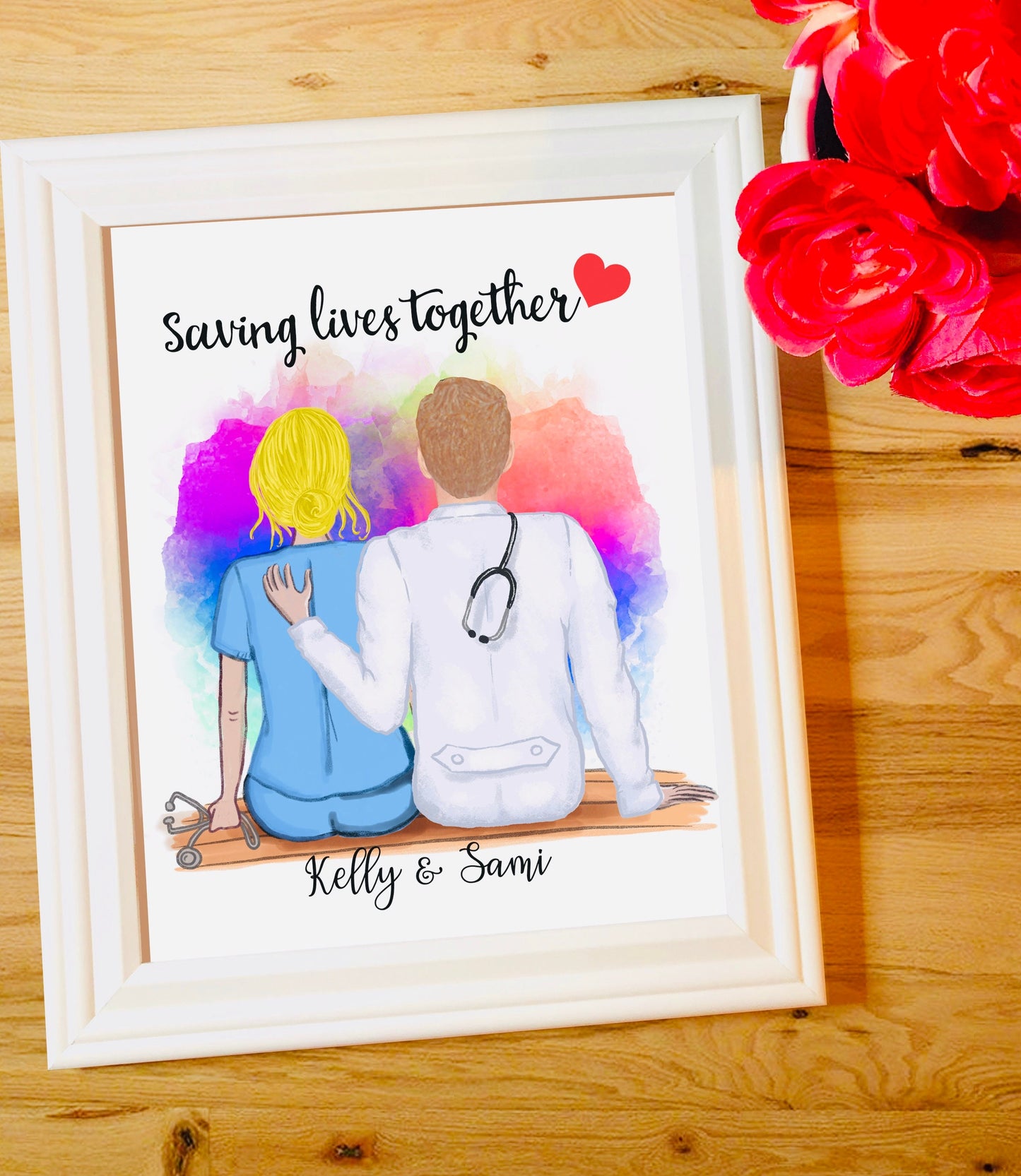 Unframed Customized Nurse Doctor Couple Print, Personalized RN MD Couple Print - Nurse Gift - Doctor Gift - Nurse Print - Personalized Print