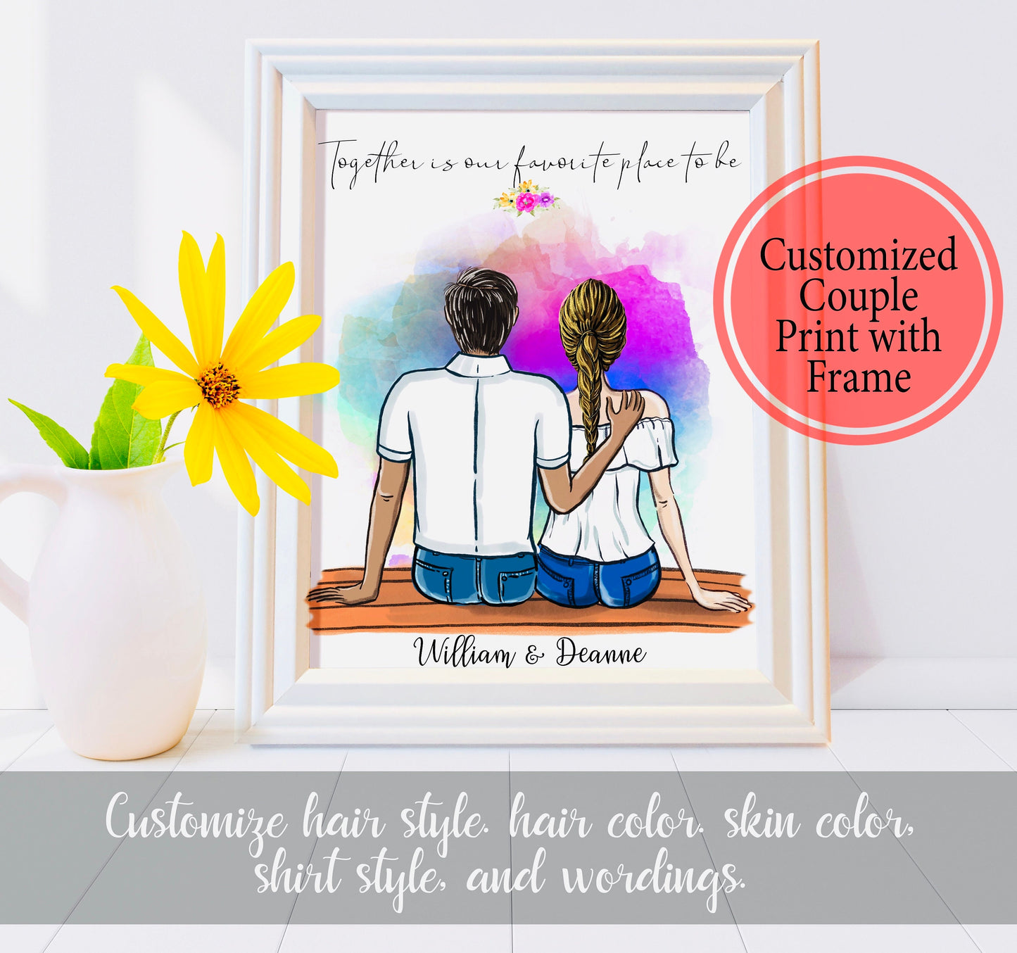 Customized Best Friends Print, Personalized Couple Print - Best friend Gift - Couple Print - Framed or Unframed