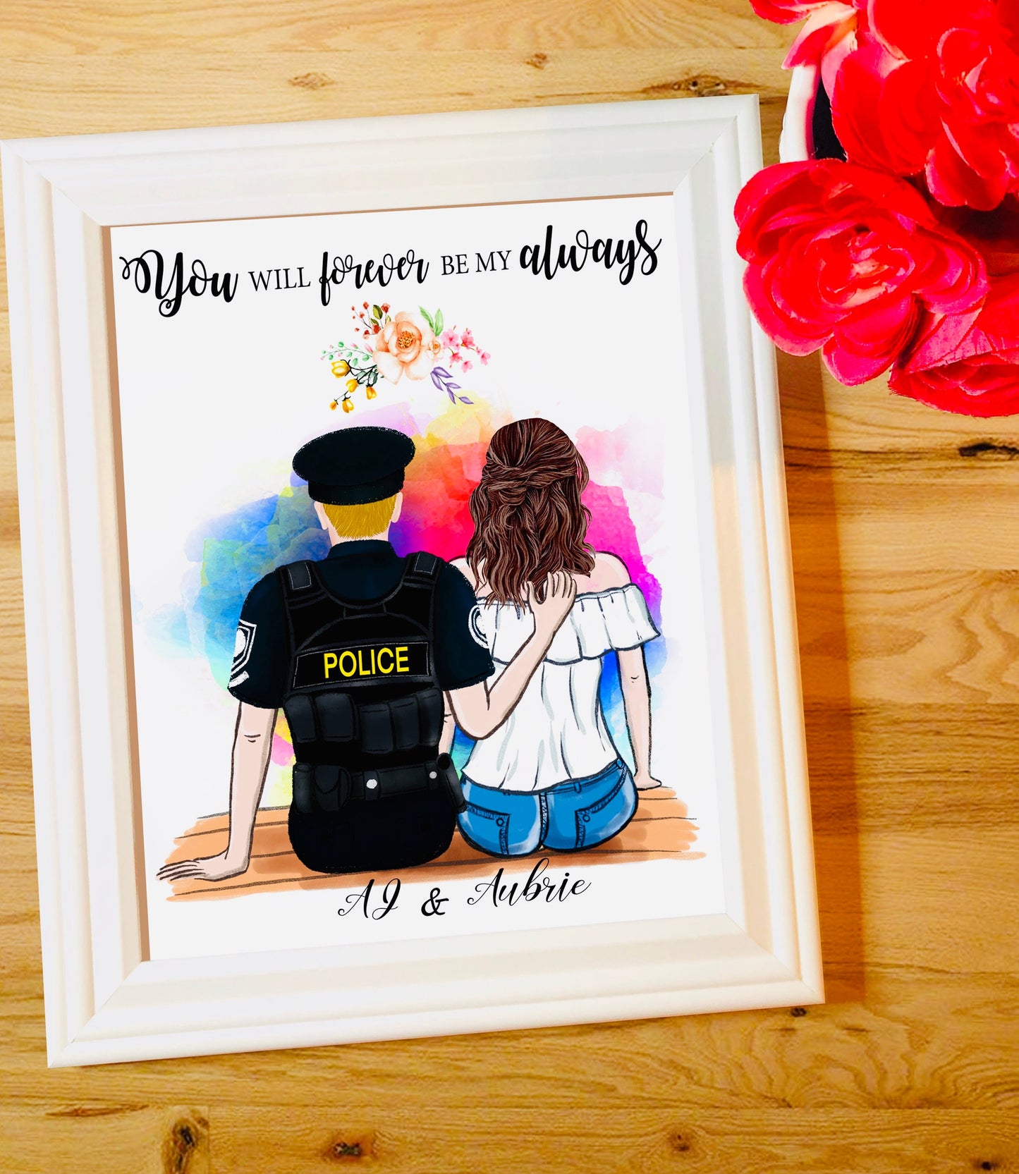 Unframed Customized Police Wife Couple Print, Personalized Police Couple Print - Police Wife Gift - Police Wife Print