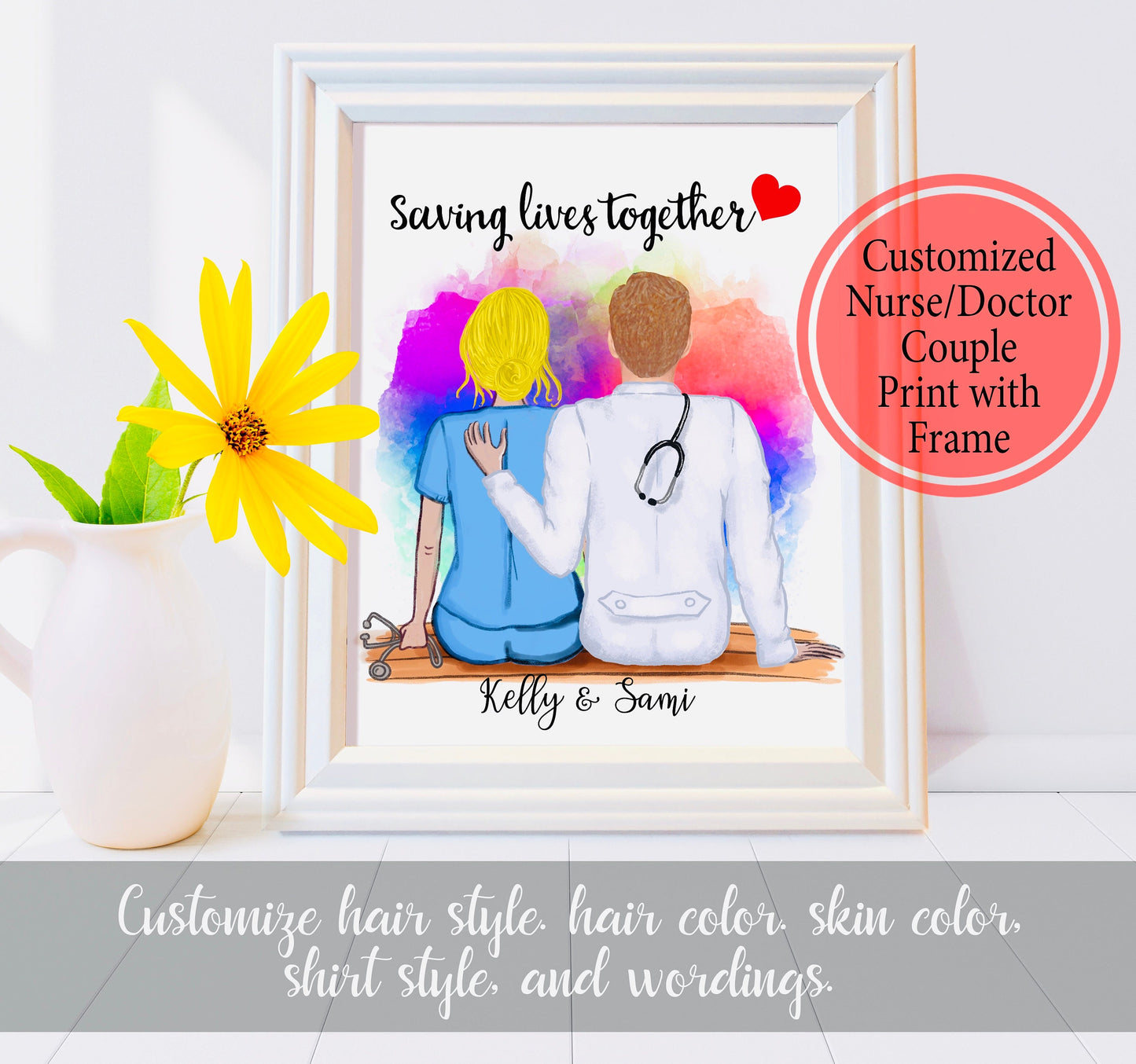 Unframed Customized Nurse Doctor Couple Print, Personalized RN MD Couple Print - Nurse Gift - Doctor Gift - Nurse Print - Personalized Print