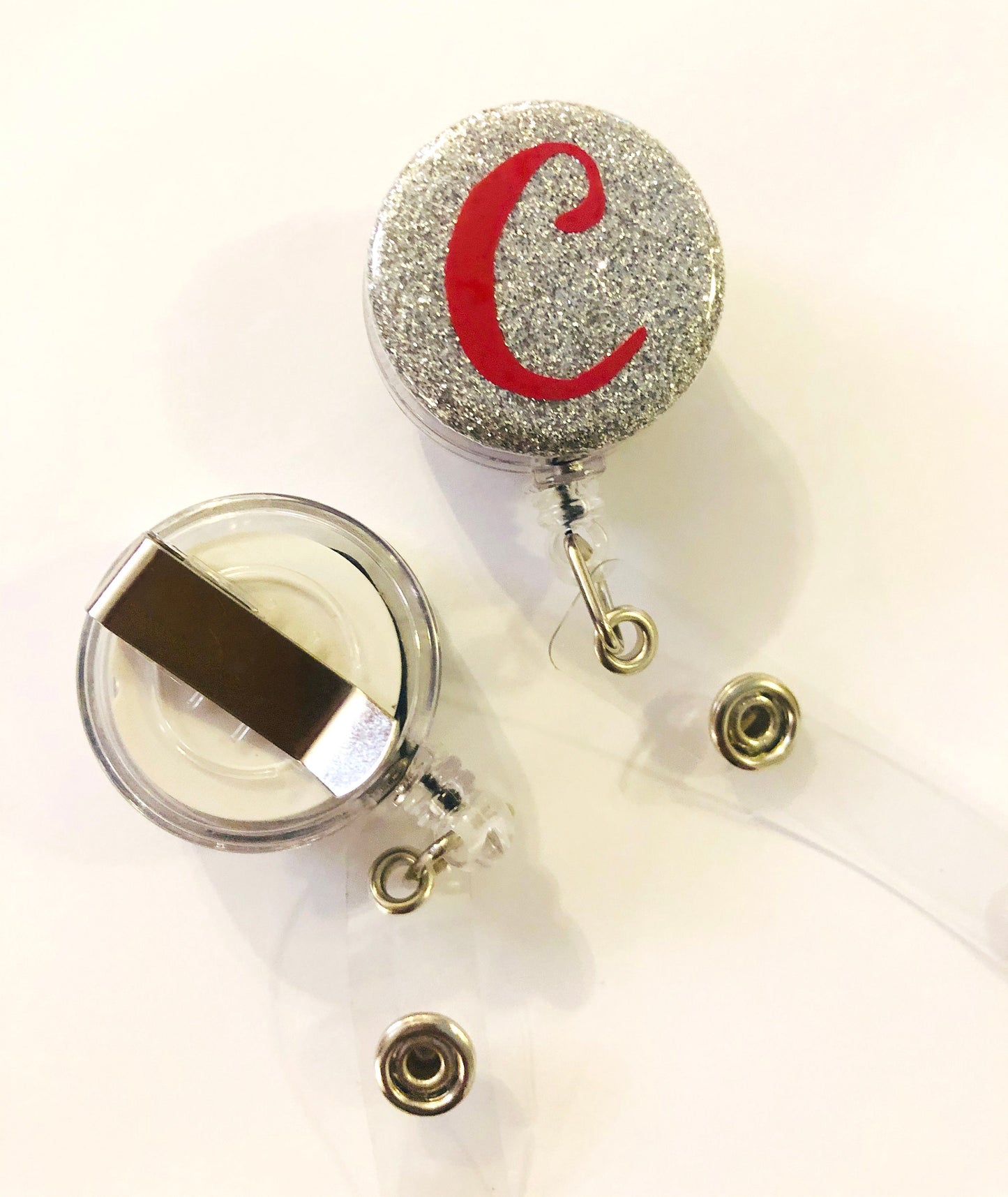 Initials Badge Reel, Glitter Retractable badge holder, ID Badge Reel, Monogram Badge Reel - Glitter Letter Badge Reel