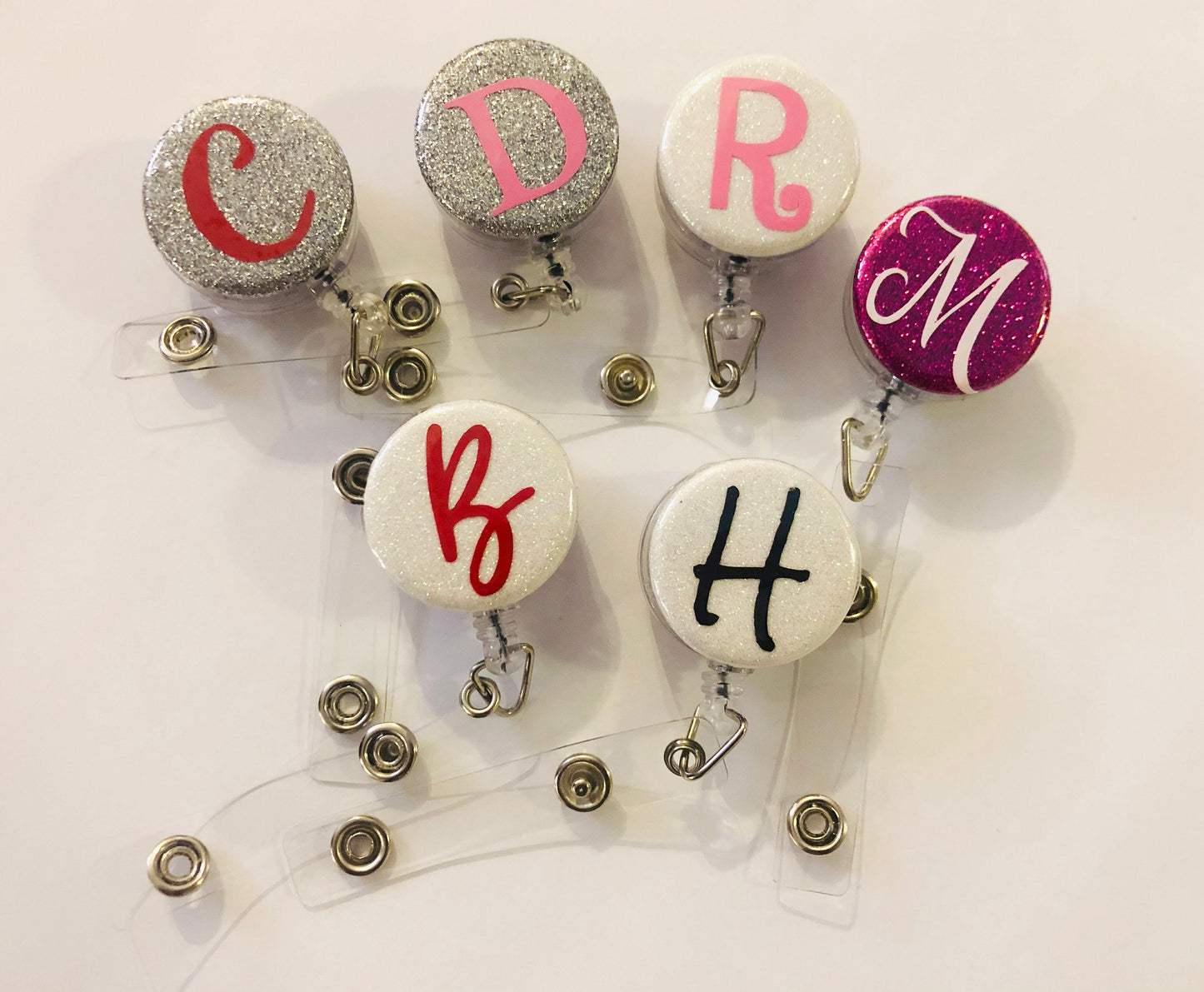 Initials Badge Reel, Glitter Retractable badge holder, ID Badge Reel, Monogram Badge Reel - Glitter Letter Badge Reel