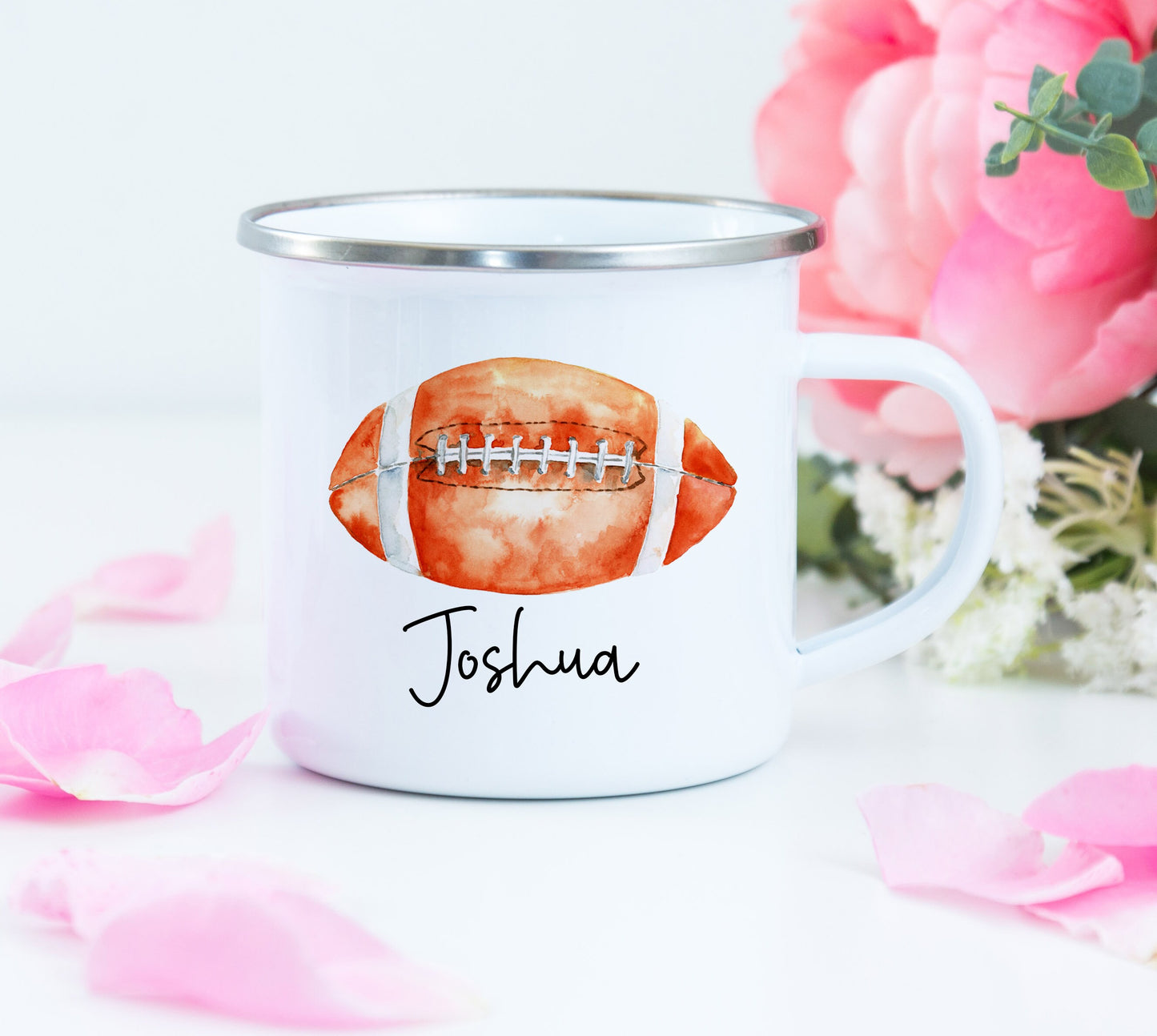 Personalized Camping Mug - Football Camping Mug - Football Enamel Mug - Personalized Camping Mug - Enamel Mug - Football Mug - Kids Mug