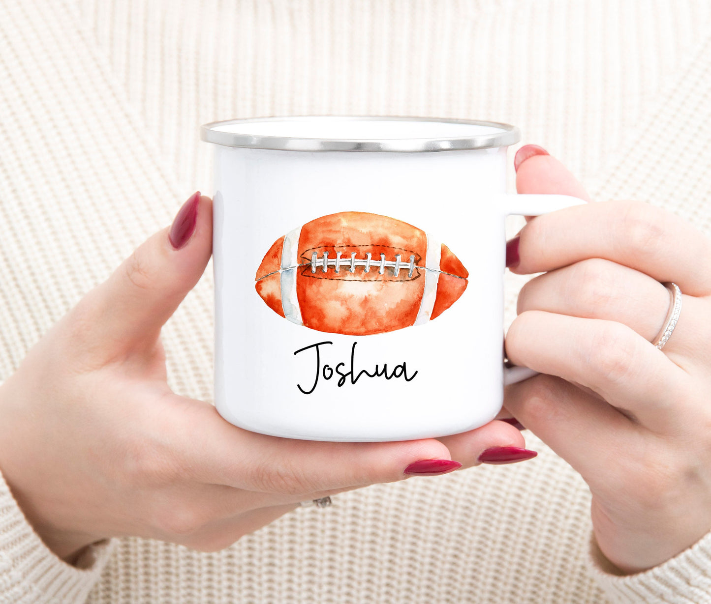 Personalized Camping Mug - Football Camping Mug - Football Enamel Mug - Personalized Camping Mug - Enamel Mug - Football Mug - Kids Mug