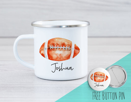 Personalized Camping Mug - Football Camping Mug - Football Enamel Mug - Personalized Camping Mug - Enamel Mug - Football Mug - Kids Mug