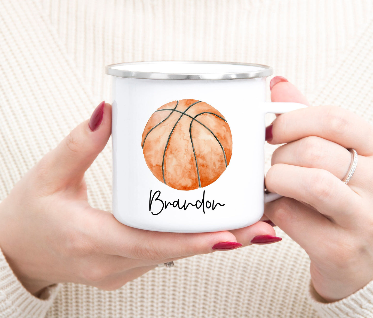 Personalized Camping Mug - Basketball Camping Mug - Basketball Enamel Mug - Personalized Camping Mug - Basketball Mug - Kids Mug
