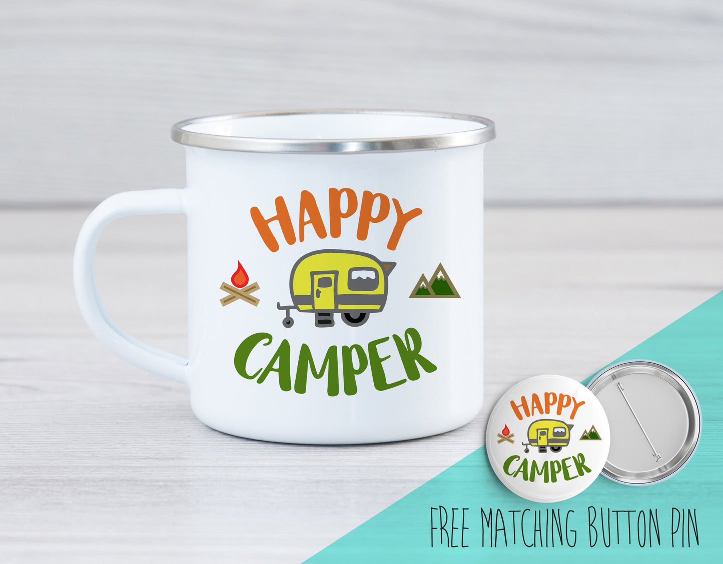 Personalized Camping Mug - Happy Camper Mug - Happy Camper Enamel Mug - Custom Camp Mug - Enamel Mug - Happy Camper Camping Mug