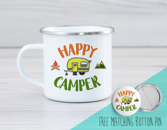 Personalized Camping Mug - Happy Camper Mug - Happy Camper Enamel Mug - Custom Camp Mug - Enamel Mug - Happy Camper Camping Mug
