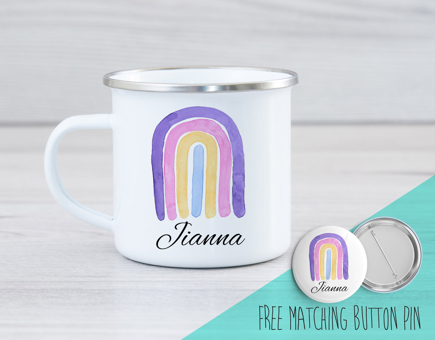 Personalized Camping Mug - Rainbow Camping Mug - Rainbow Enamel Mug - Custom Camping Mug - Enamel Mug - Pastel Rainbow Mug - Kids Mug