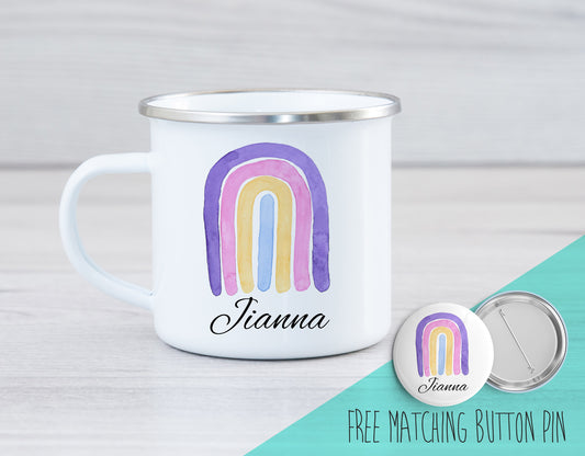 Personalized Camping Mug - Rainbow Camping Mug - Rainbow Enamel Mug - Custom Camping Mug - Enamel Mug - Pastel Rainbow Mug - Kids Mug