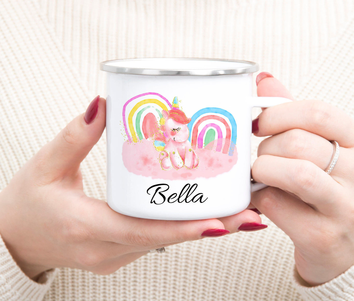 Personalized Camp Mug - Unicorn Rainbow Camping Mug - Unicorn Enamel Mug - Personalized Camping Mug - Rainbow Unicorn Mug - Kids Mug