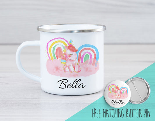 Personalized Camp Mug - Unicorn Rainbow Camping Mug - Unicorn Enamel Mug - Personalized Camping Mug - Rainbow Unicorn Mug - Kids Mug