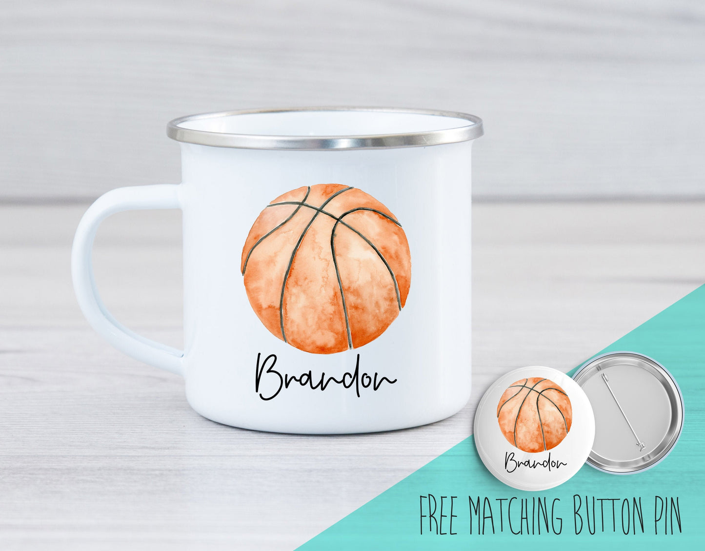 Personalized Camping Mug - Basketball Camping Mug - Basketball Enamel Mug - Personalized Camping Mug - Basketball Mug - Kids Mug