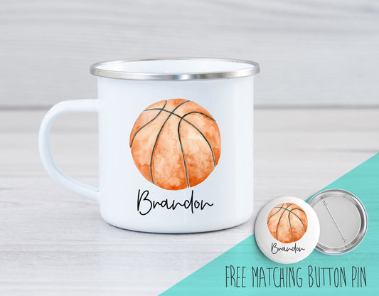 Personalized Camping Mug - Basketball Camping Mug - Basketball Enamel Mug - Personalized Camping Mug - Basketball Mug - Kids Mug