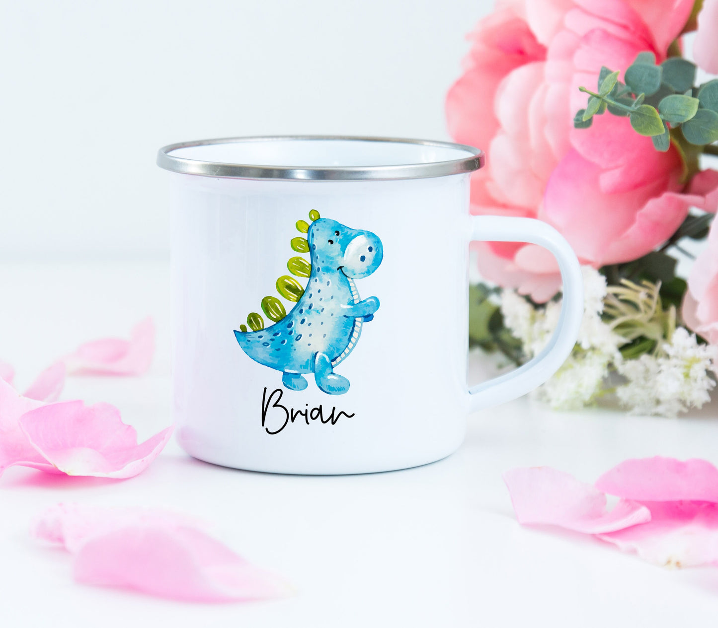 Personalized Camping Mug - Blue Dinosaur Camping Mug - Dinosaur Enamel Mug - Custom Camping Mug - Enamel Mug - Blue Dino Mug - Kids Mug
