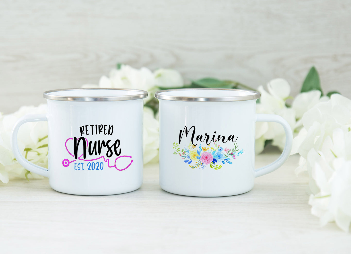 Retired Nurse Camping Mug - Personalized Retired Nurse Enamel Mug - Retired RN Mug - Nurse Gift - Retired Nurse Gift - Retired RN Gift