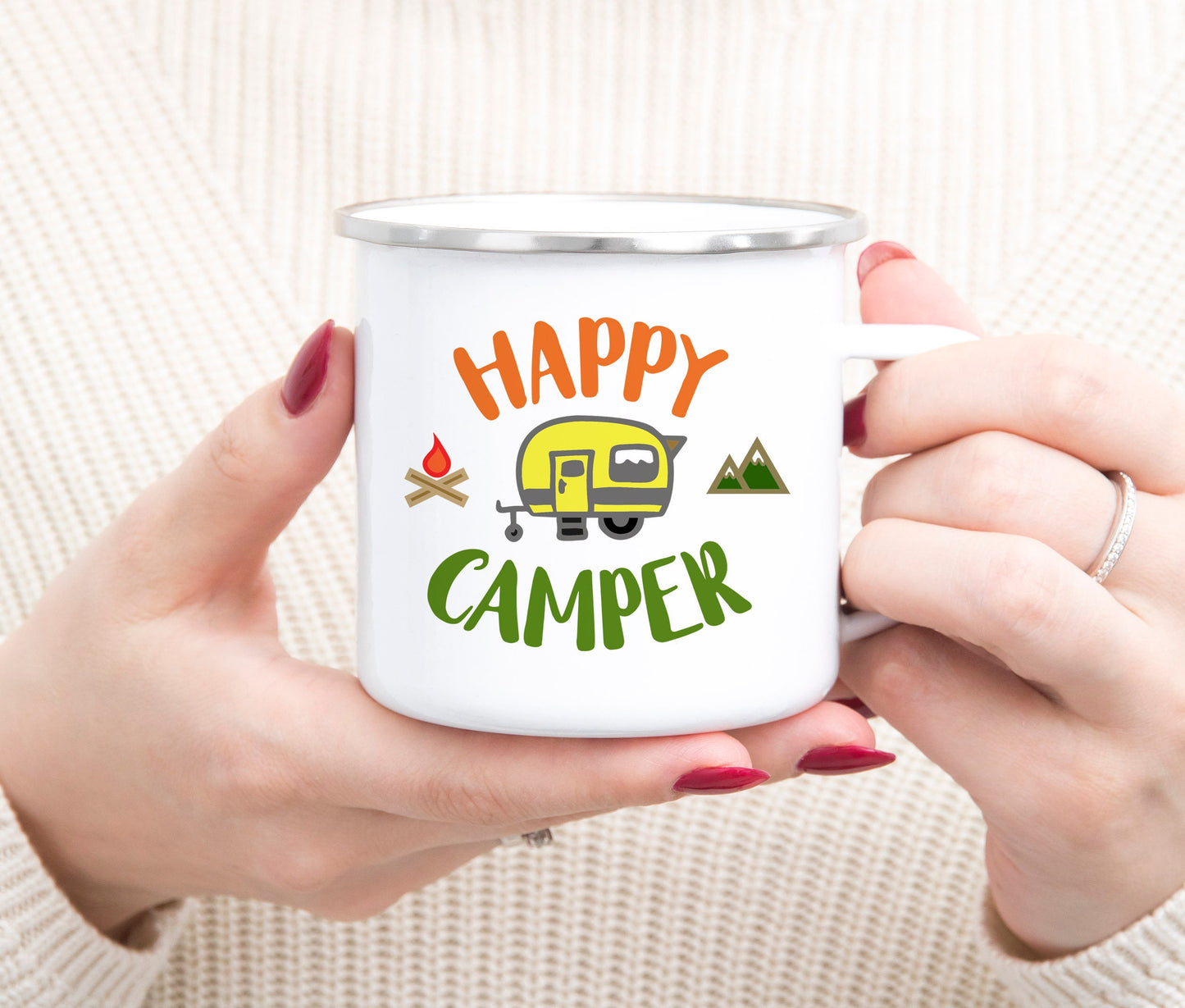 Personalized Camping Mug - Happy Camper Mug - Happy Camper Enamel Mug - Custom Camp Mug - Enamel Mug - Happy Camper Camping Mug