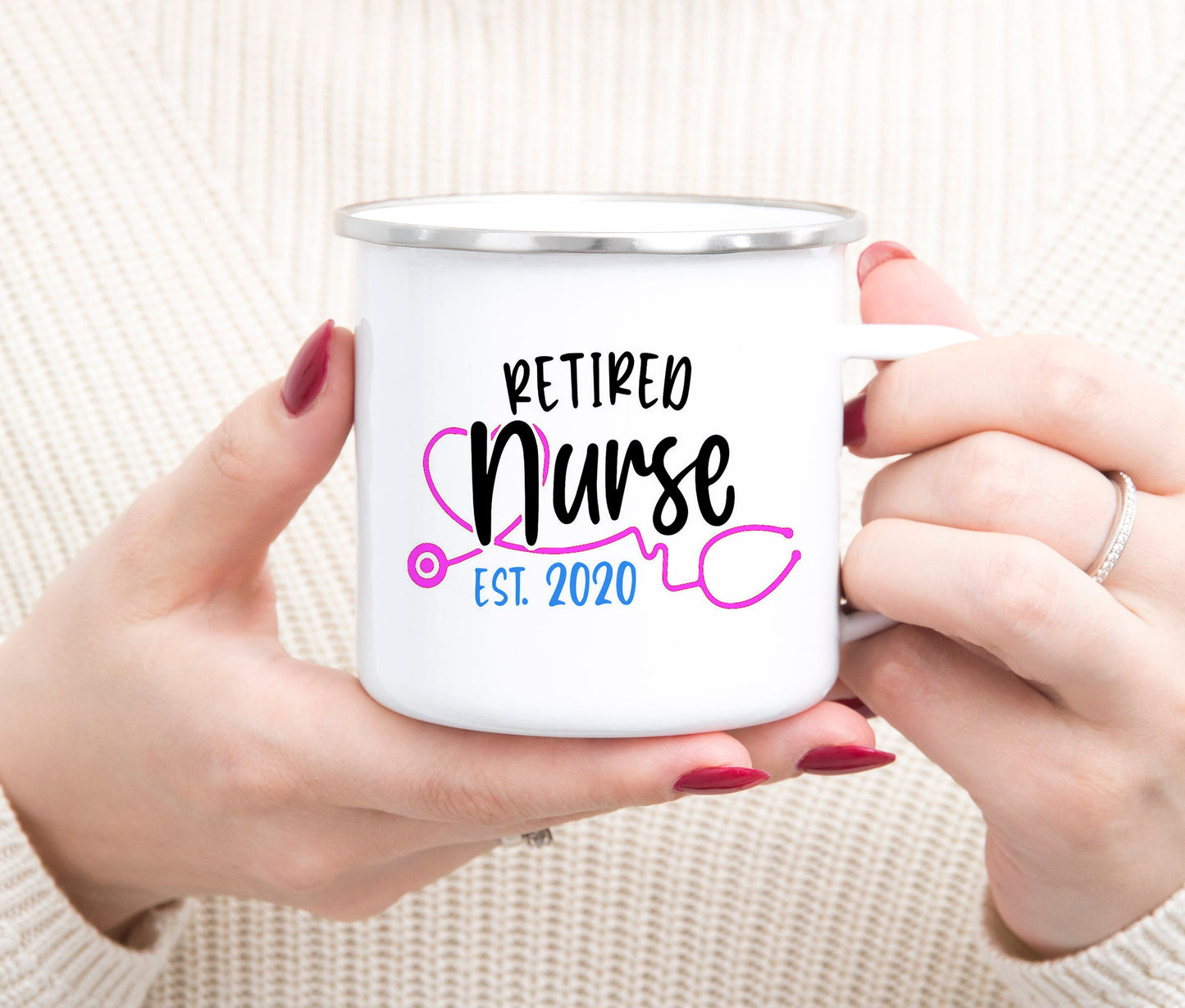 Retired Nurse Camping Mug - Personalized Retired Nurse Enamel Mug - Retired RN Mug - Nurse Gift - Retired Nurse Gift - Retired RN Gift