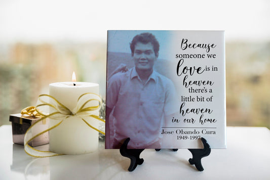 Memorial Tile - Remembrance Tile - Because someone we love is in heaven - Personalized Photo Memorial Tile - Sympathy Gift - Bereavement