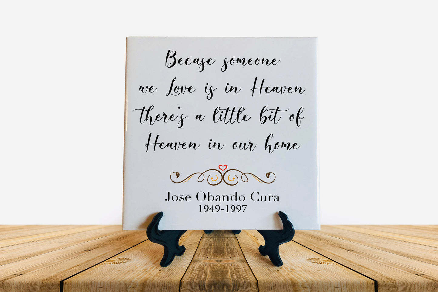 Personalized Memorial Tile - Because someone we love is in heaven - Remembrance Tile - Sympathy Gift - Bereavement Gift