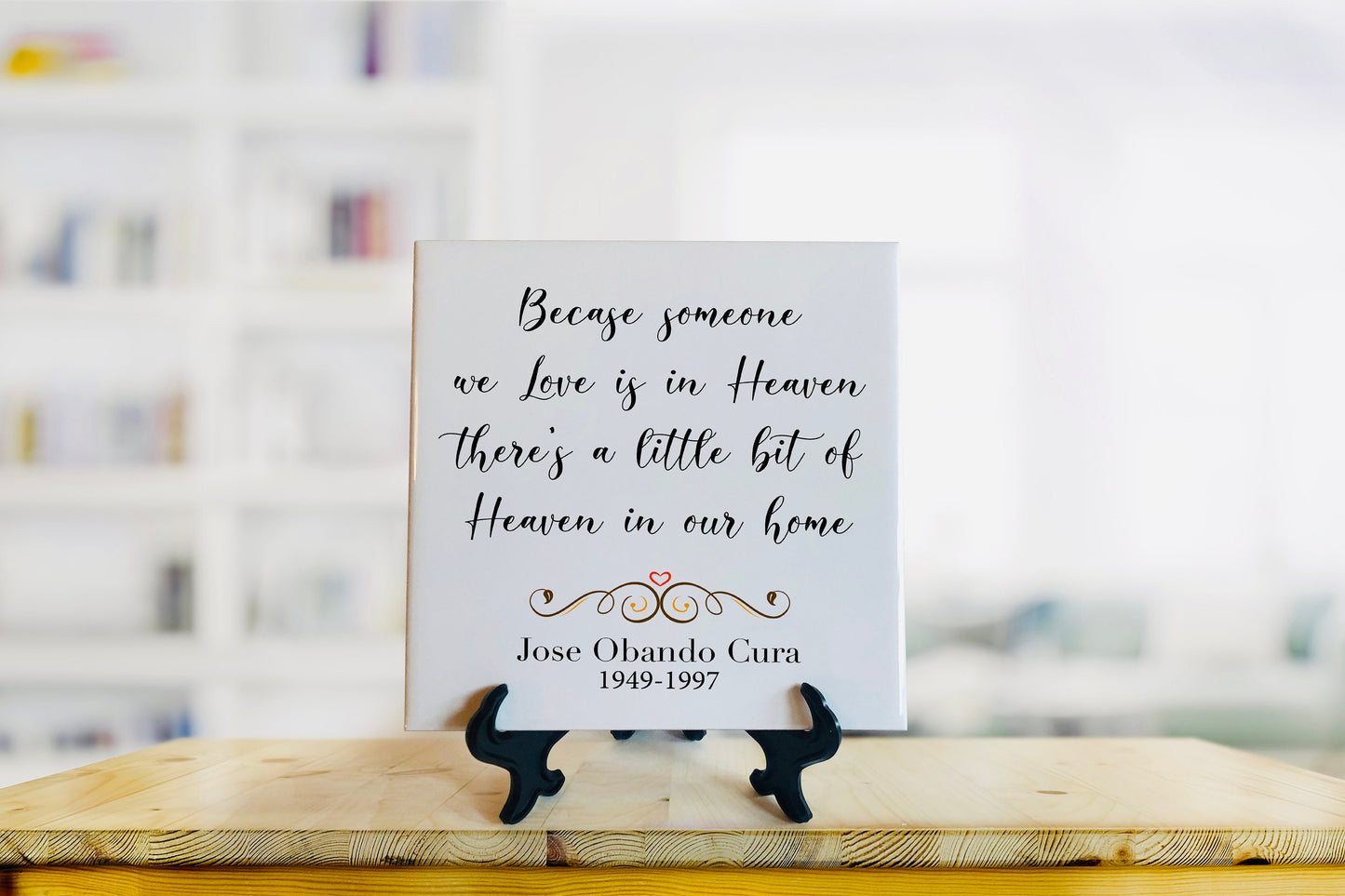 Personalized Memorial Tile - Because someone we love is in heaven - Remembrance Tile - Sympathy Gift - Bereavement Gift
