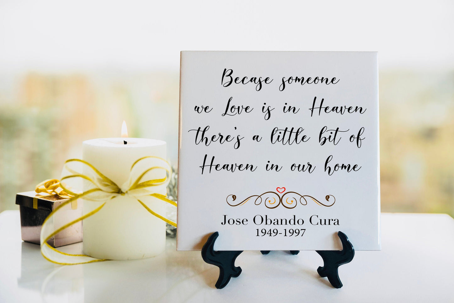 Personalized Memorial Tile - Because someone we love is in heaven - Remembrance Tile - Sympathy Gift - Bereavement Gift