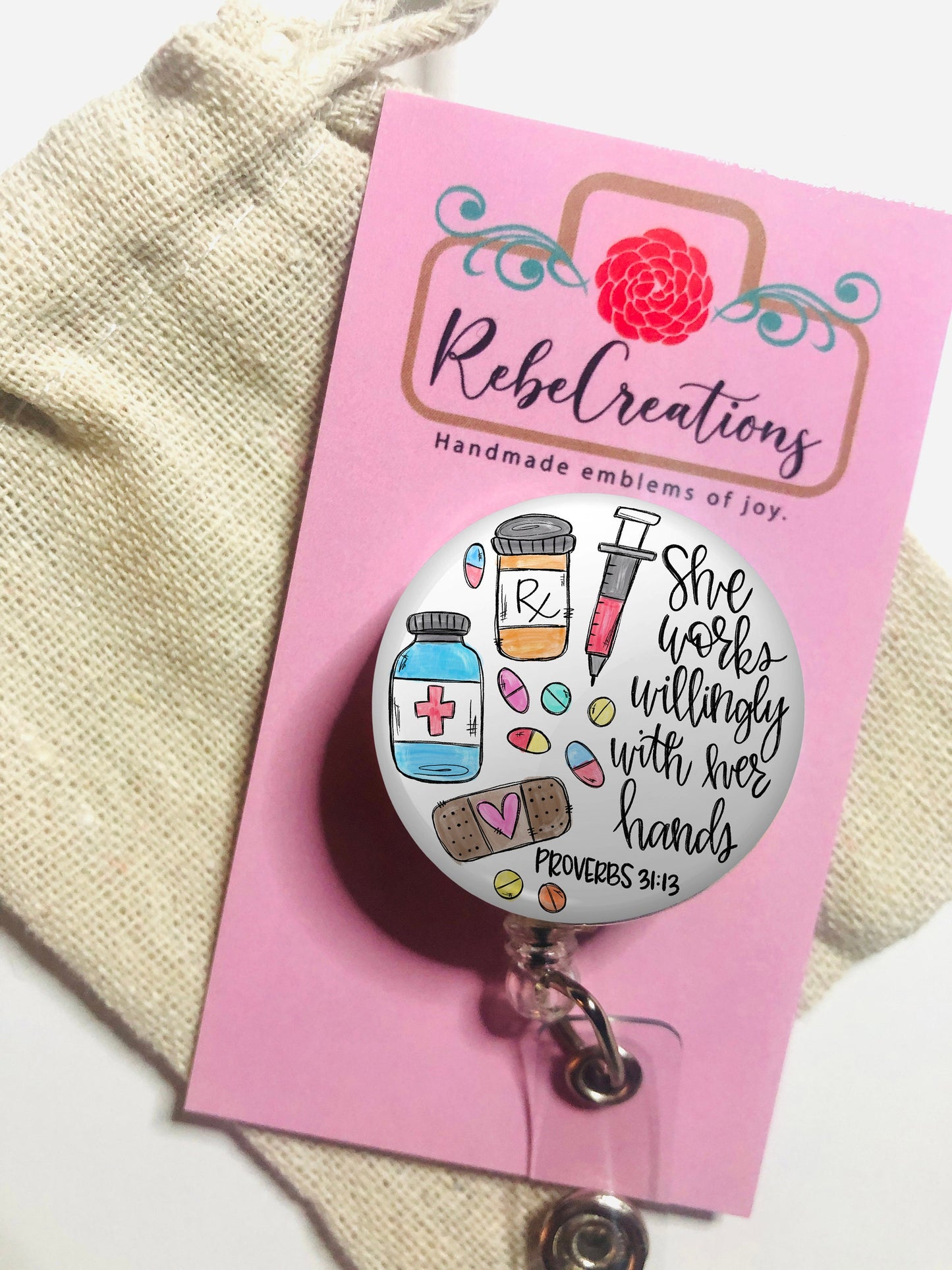 Pharmacist Badge Reel - Pharmacist Tech Badge  - She works willingly with her hands - ID Retractable badge, ID Badge Reel - Pharmacist  Gift