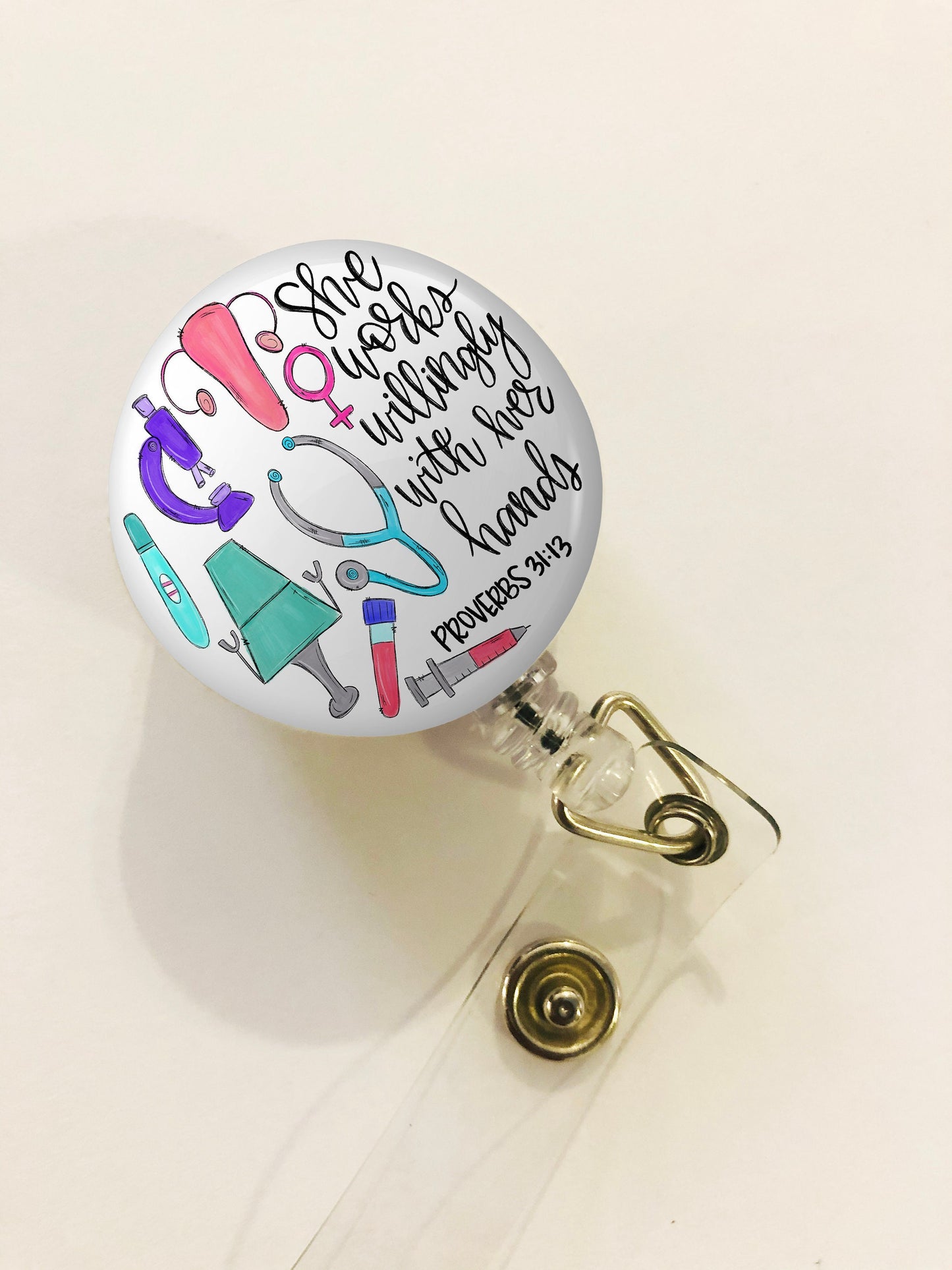 Obgyn Badge Reel - Obgyn Lanyard - She works willingly with her hands - ID Retractable badge, ID Badge Reel - Obygyn  Gift
