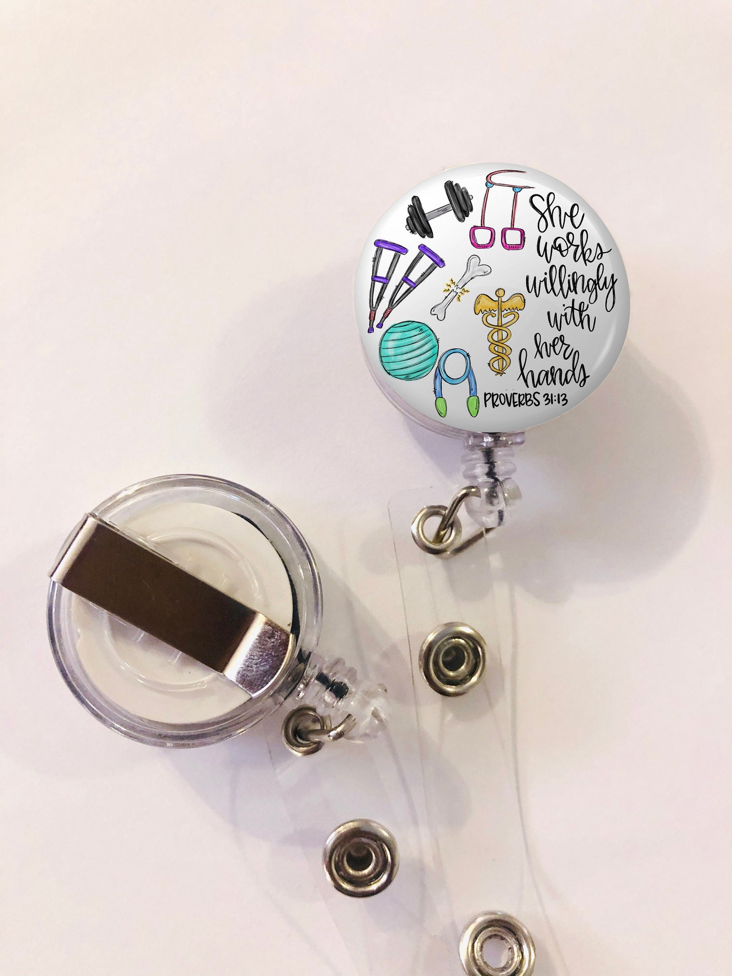 Physical Therapist Badge Reel - PT Badge Reel - She works willingly with her hands - ID Retractable badge, ID Badge Reel - Pt Gift