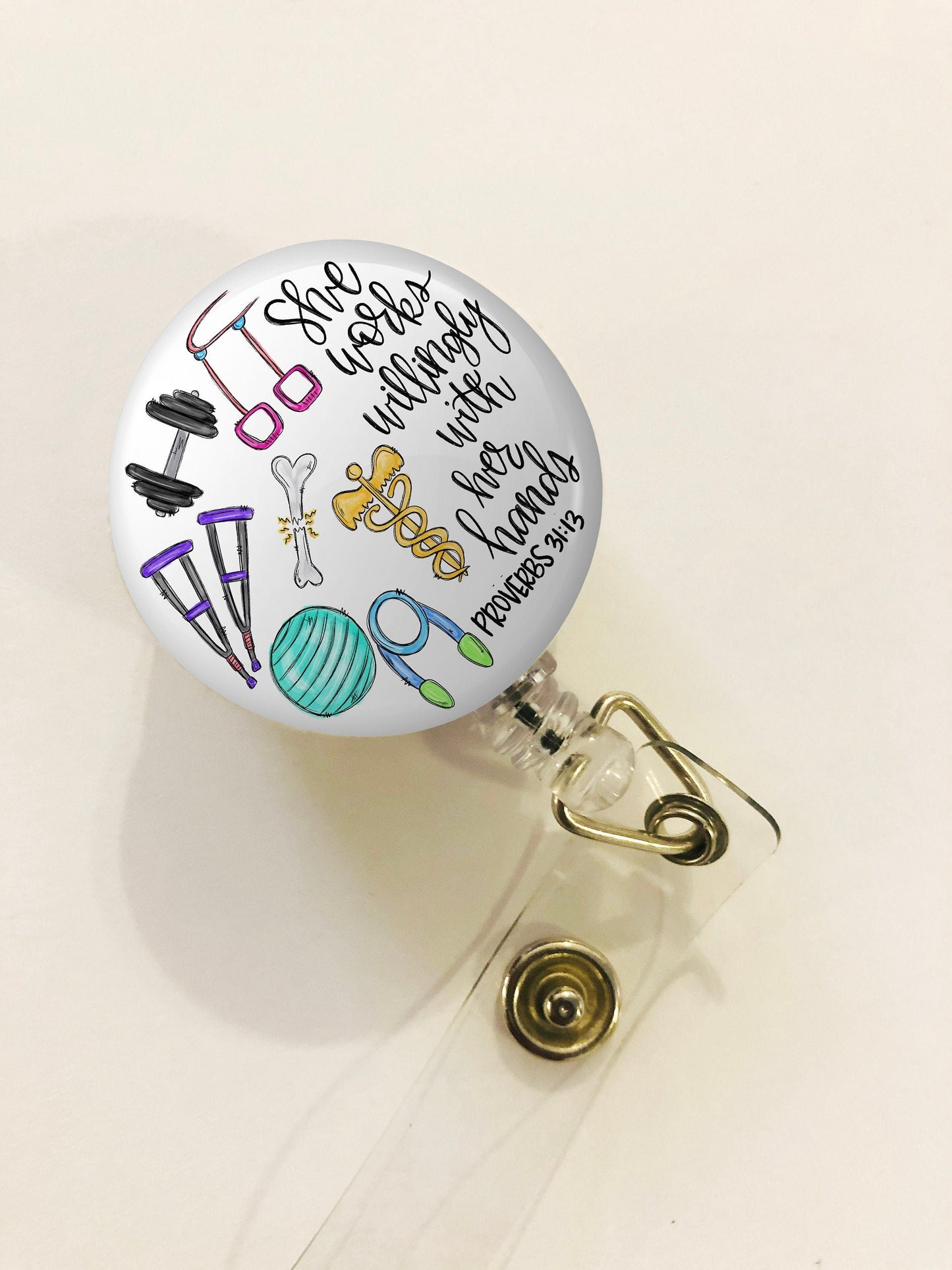 Physical Therapist Badge Reel - PT Badge Reel - She works willingly with her hands - ID Retractable badge, ID Badge Reel - Pt Gift