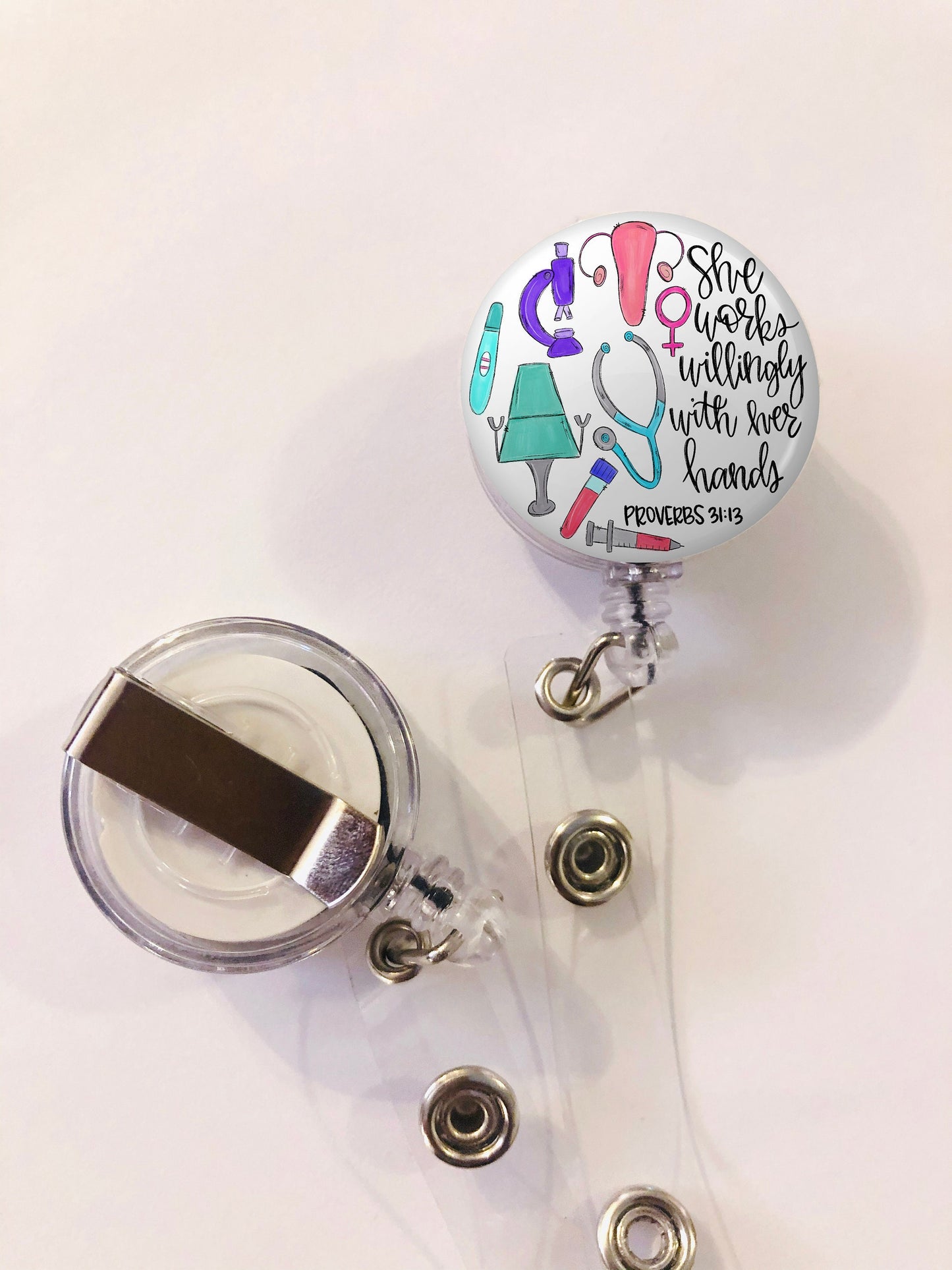 Obgyn Badge Reel - Obgyn Lanyard - She works willingly with her hands - ID Retractable badge, ID Badge Reel - Obygyn  Gift