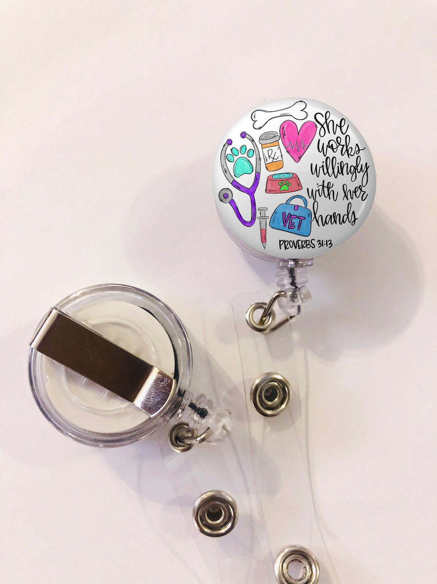 Veterinarian Badge Reel - Vet Badge Reel - She works willingly with her hands - ID Retractable badge, ID Badge Reel - Veterinarian  Gift