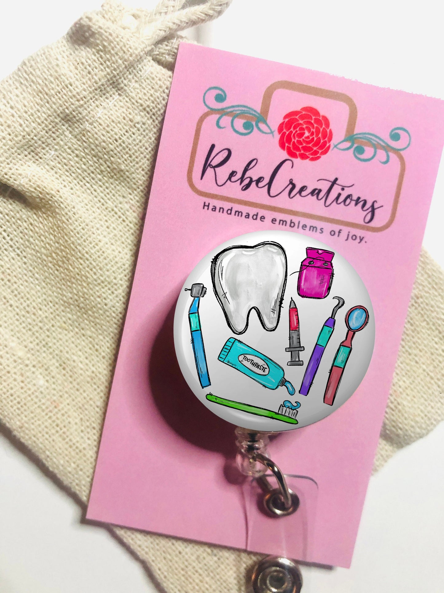 Dentist Badge Reel - Dental Hygienist - Dental Assistant - ID Retractable badge, ID Badge Reel