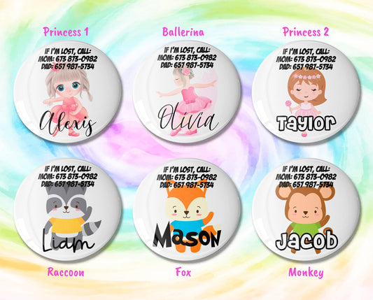 Personalized Emergency Contact Button Badge - Emergency Contact Button Pin - Child Emergency Contact Badge - Child Pin