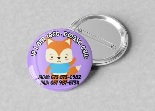 Emergency Contact Button Badge - Emergency Contact Button Pin - Child Emergency Contact Badge - Child Pin