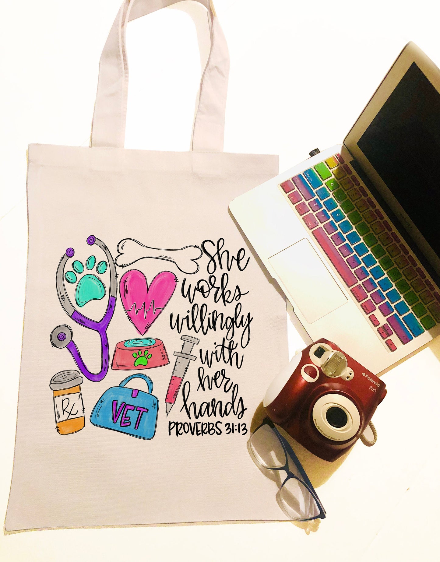 Personalized  Veterinarian Canvas Bag -  She Works Willingly with her hands - Vet Canvas Bag - Veterinarian Bag - Veterinarian Gift