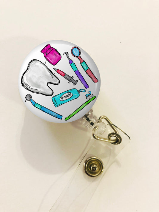 Dentist Badge Reel - Dental Hygienist - Dental Assistant - ID Retractable badge, ID Badge Reel