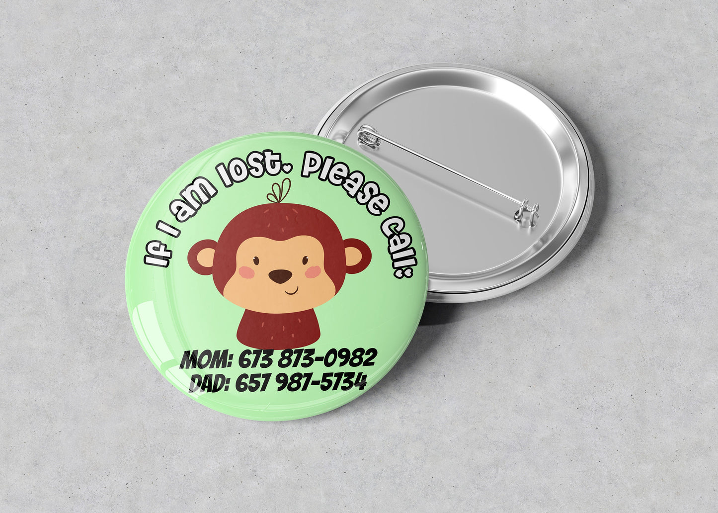 Emergency Contact Button Badge - Emergency Contact Button Pin - Child Emergency Contact Badge - Child Pin