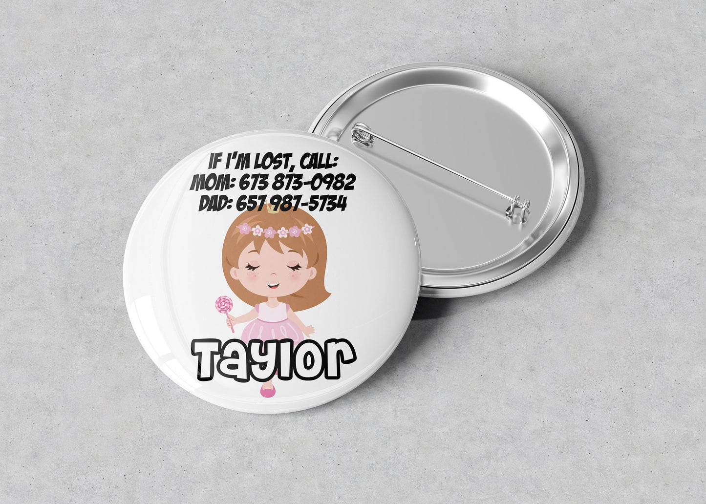 Personalized Emergency Contact Button Badge - Emergency Contact Button Pin - Child Emergency Contact Badge - Child Pin