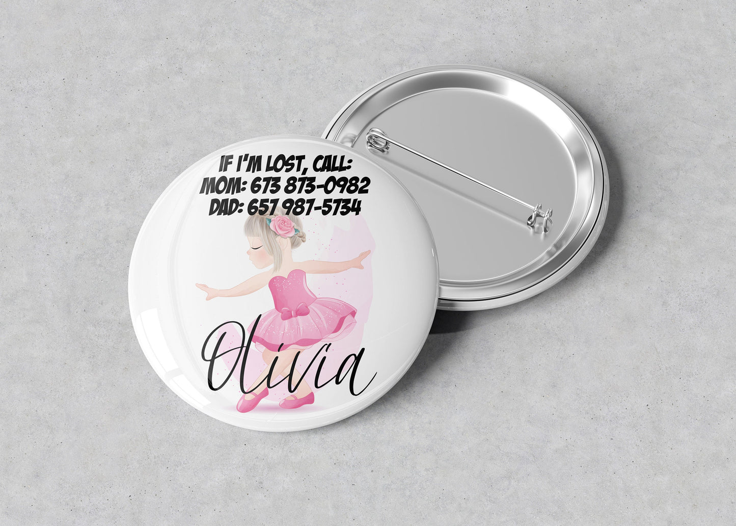 Personalized Emergency Contact Button Badge - Emergency Contact Button Pin - Child Emergency Contact Badge - Child Pin