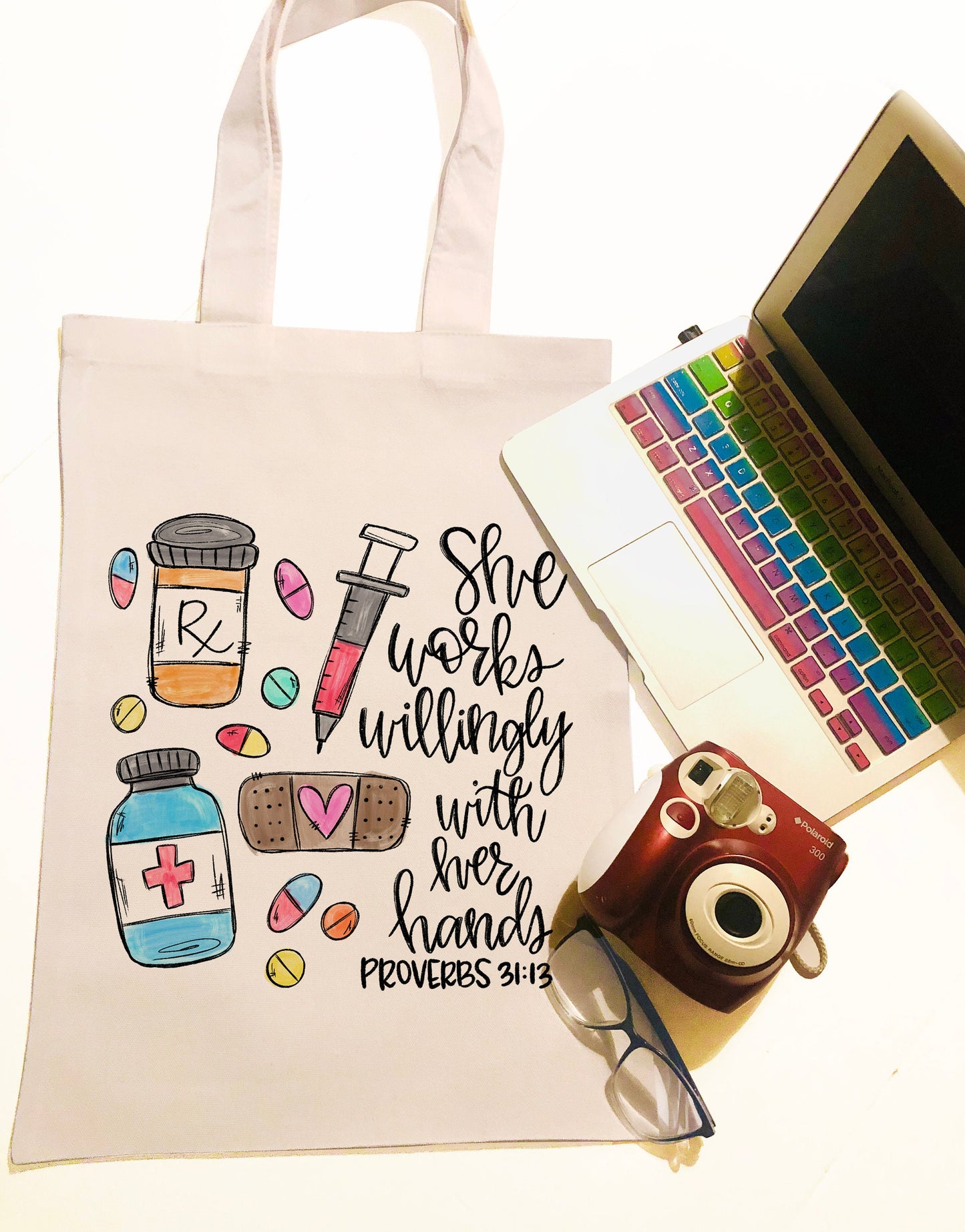 Personalized  Pharmacist Canvas Bag -  She Works Willingly with her hands - Pharmacist Canvas Bag - Pharmacist Bag - Pharmacist Gift
