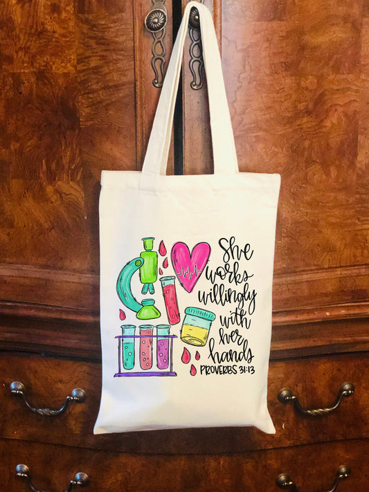 Personalized  Phlebotomist Canvas Bag -  She Works Willingly with her hands - Phlebotomist Canvas Bag - Phlebotomist Bag - Phlebotomist Gift
