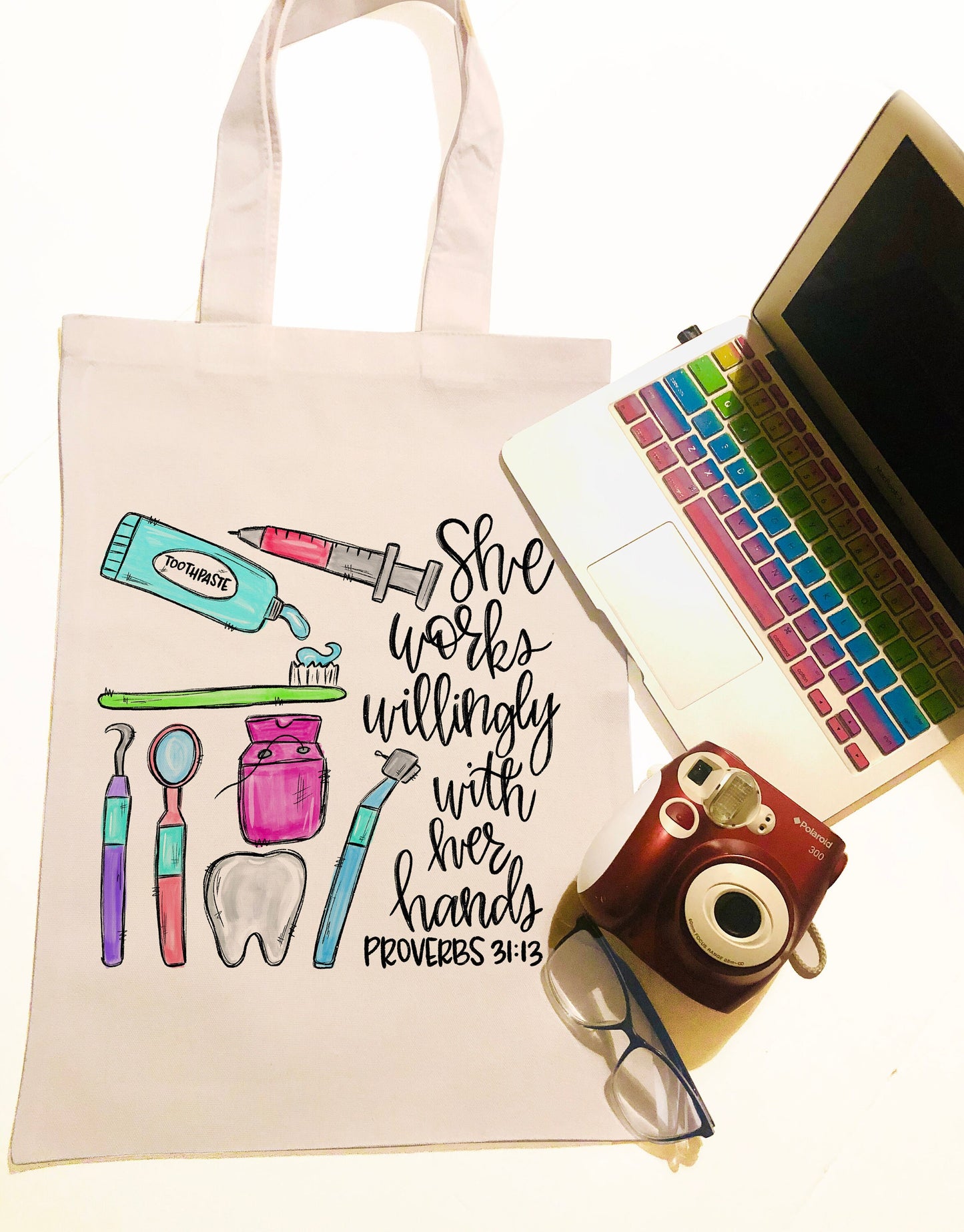 Personalized  Dentist Canvas Bag -  She Works Willingly with her hands - Dentist Canvas Bag - Dentist Bag - Dentist Gift