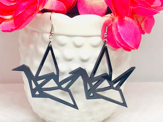 Crane Earrings - Black Crane Earrings  - Dangle Earrings - Fun Earrings - Fun Gift - Novelty Earrings