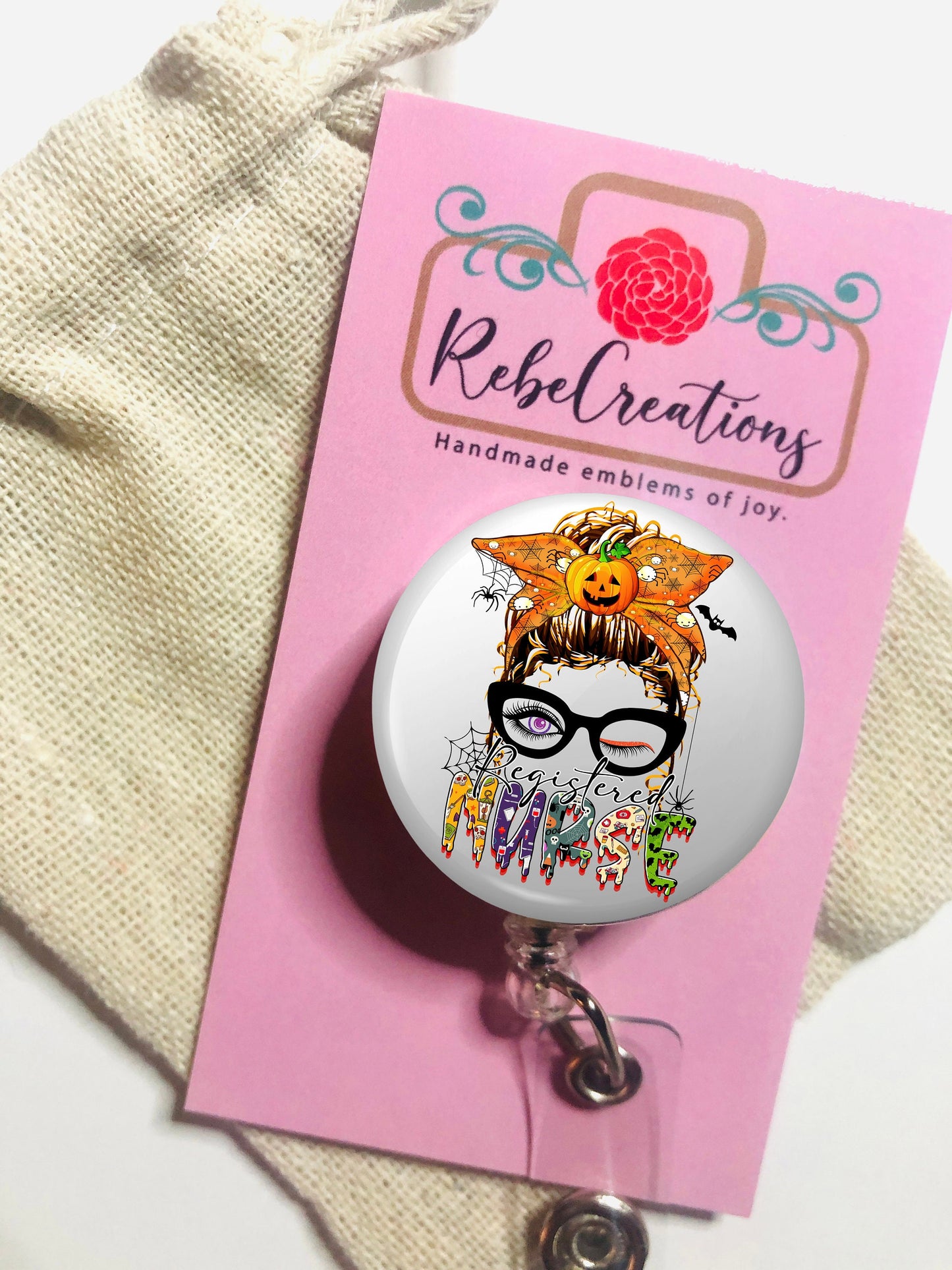 Halloween Nurse Badge Reel - Halloween RN Badge Reel - ID Retractable badge, ID Badge Reel - Nurse Gift