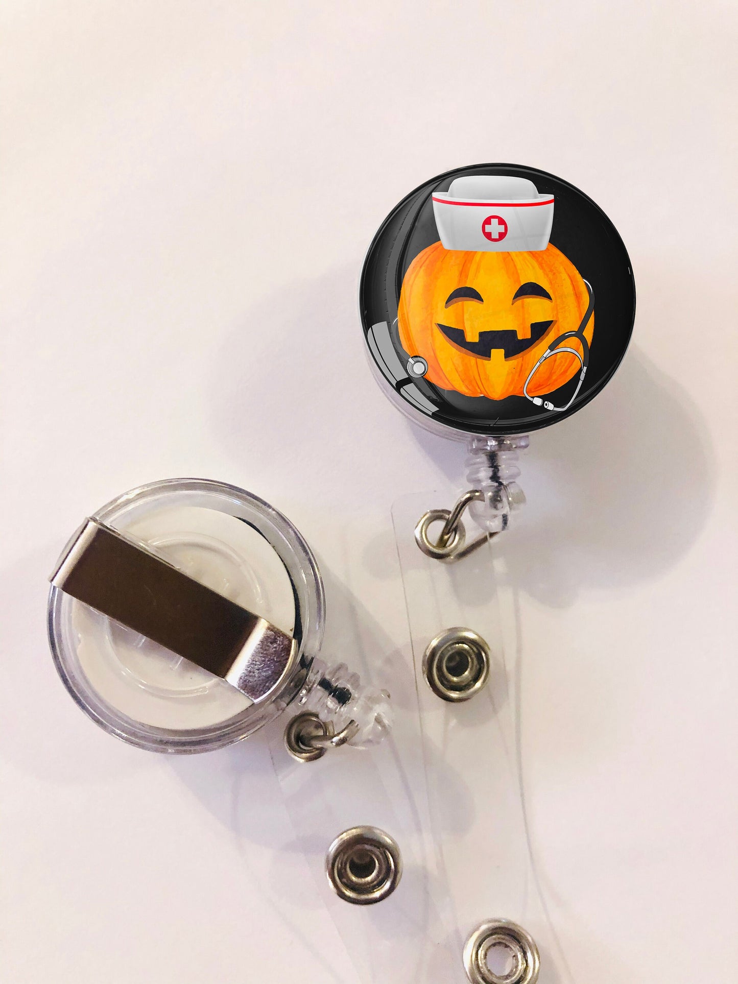 Halloween Pumpkin Nurse Badge Reel - Halloween RN Badge Reel - ID Retractable badge, ID Badge Reel - Nurse Gift
