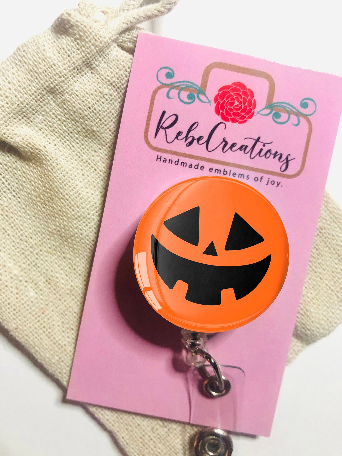 Halloween Nurse Badge Reel - Halloween Pumpkin Face Nurse Badge - Halloween RN Badge Reel - ID Retractable badge, ID Badge Reel - Nurse Gift