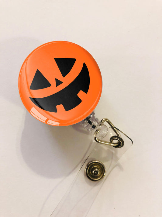 Halloween Nurse Badge Reel - Halloween Pumpkin Face Nurse Badge - Halloween RN Badge Reel - ID Retractable badge, ID Badge Reel - Nurse Gift